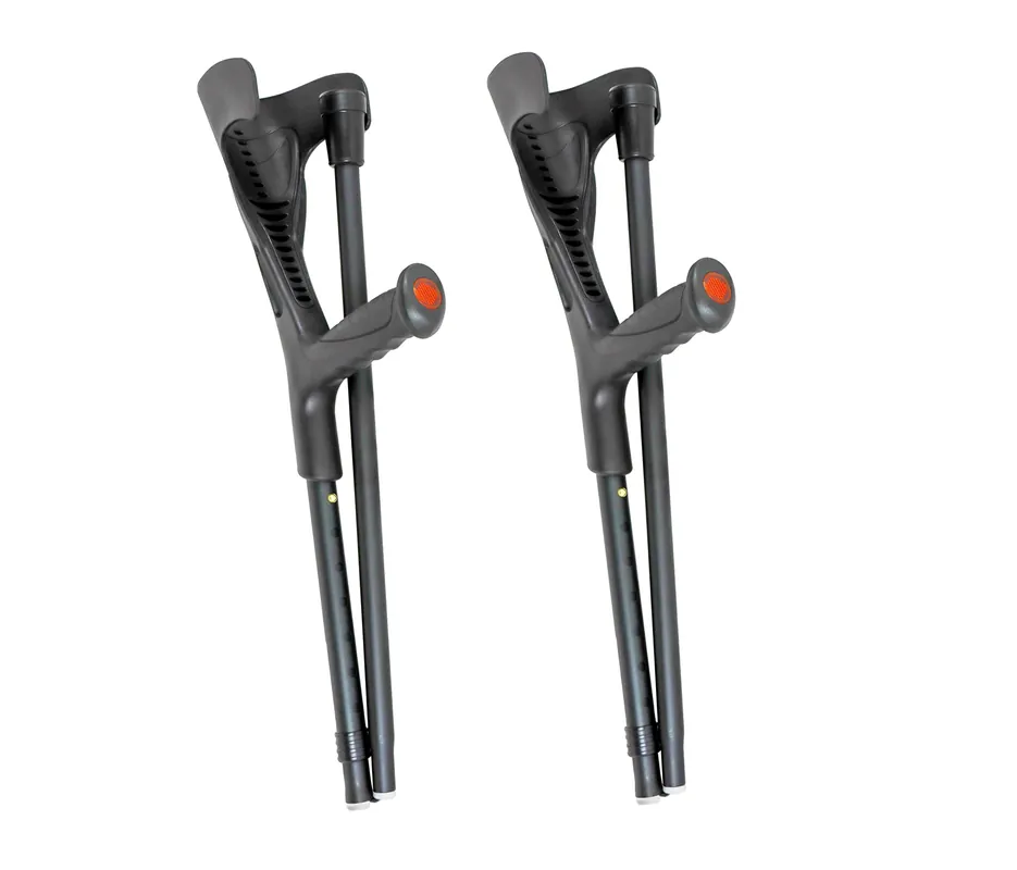 PEPE Mobility Folding Crutches for Adults (x2 Units), Open Cuff, Adjustable Height, Aluminium, Orthopaedic, Elbow Crutches Women and Men, Black