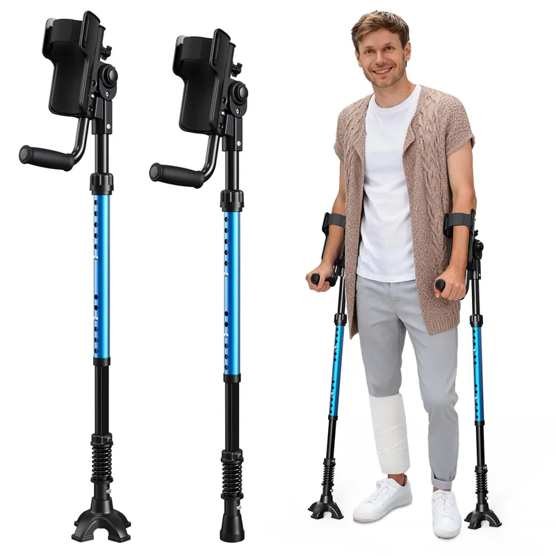FUSHIDE Forearm Crutches for Adults, 3-Angle Adjustable Arm Crutches for Walking, Ergonomic Crutches for Men or Women, Aluminum, Blue, Crutches for Leg Injury, Surgery Recovery, Disabled(1Pair)
