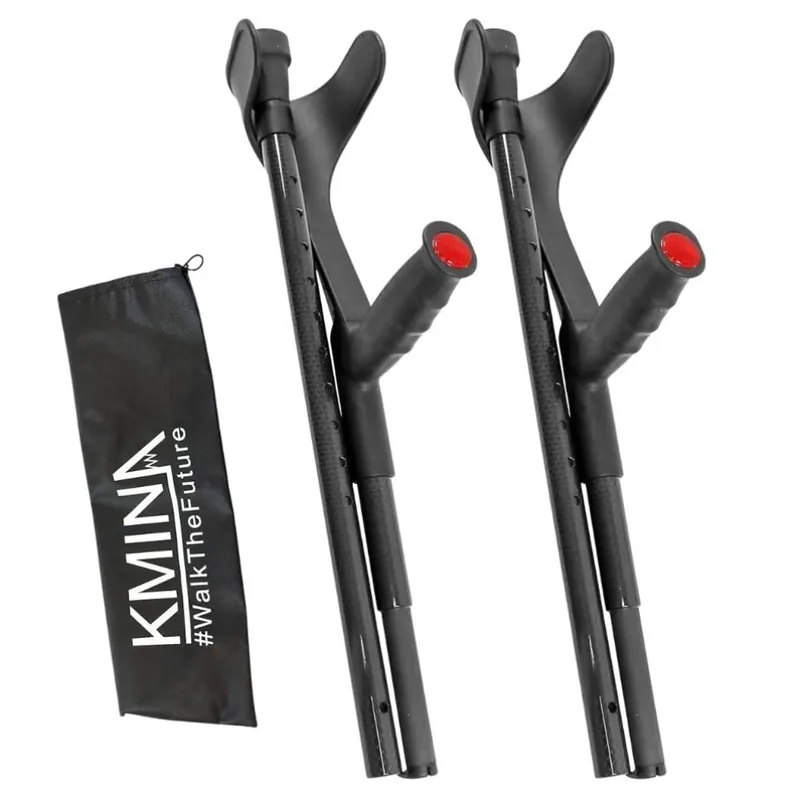 KMINA Foldable Forearm Crutches of Carbon Fiber (x2 Units), Open Cuff, Lightweight, Folding Crutches, Made in Europe, PRO Model