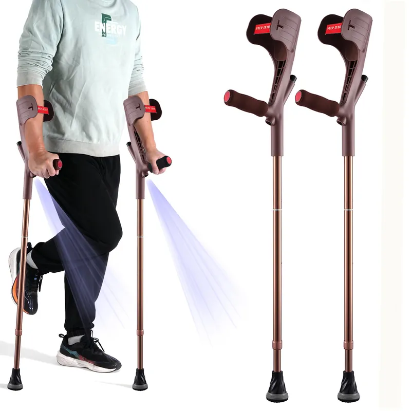 YOKABOZE Forearm Crutches for Adults Foldable Knee Patients Mobility aids for Childre and Seniors for with Leg Injury Adjustable Travel Lightweight Walking Stick (Brown Pro)