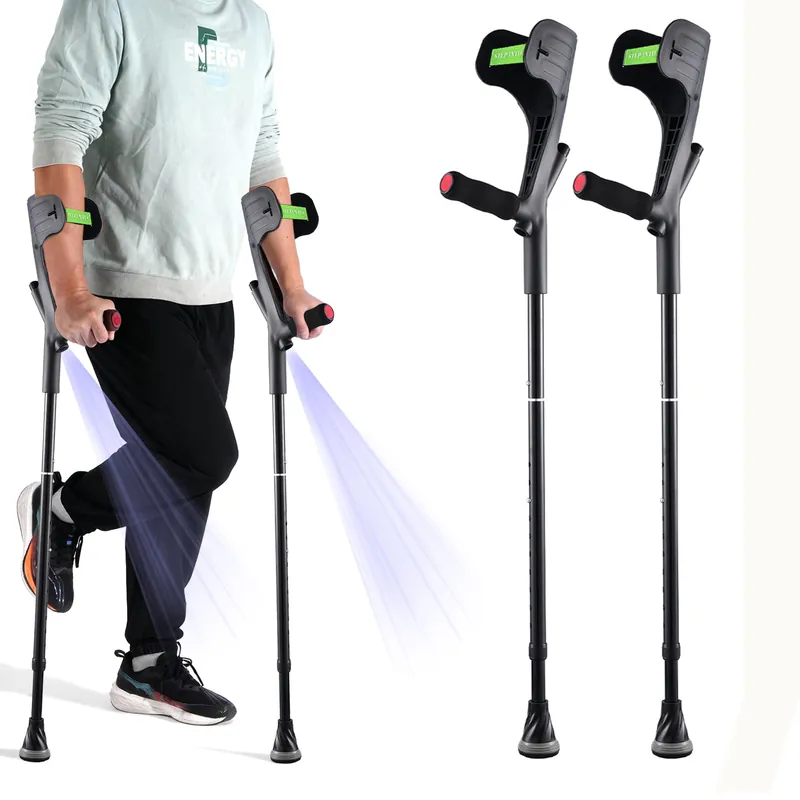 YOKABOZE Forearm Crutches for Adults Foldable Knee Patients Mobility aids for Childre and Seniors for with Leg Injury Adjustable Travel Lightweight Walking Stick (Black Pro)