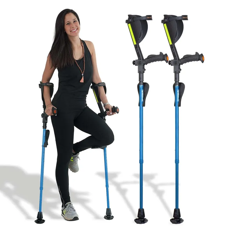 Ergobaum 7G Forearm Crutches for Adults (1 Pair-2 Units) — Ergonomic, Foldable with Shock Absorption, LED Light & Knee Rest Adjustable 5‘–6‘6", Supports 360 lbs Medical Aluminum (Blue)