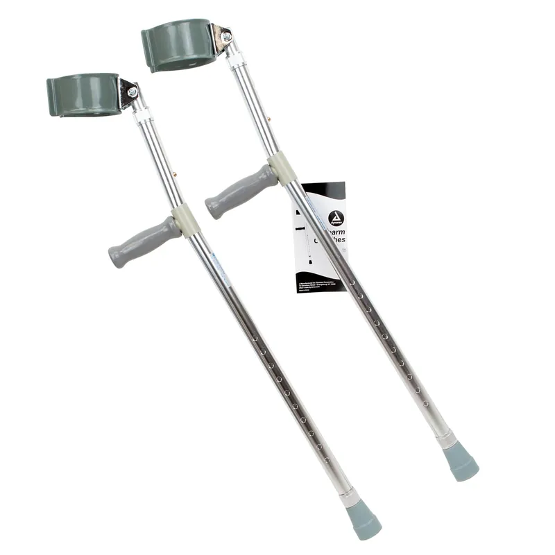 Dynarex Forearm Crutches, Push-Button Height Adjustment, Comfortable Hand Grips, Molded Arm Cuff, 300 lb. Weight Capacity, 1 Pair (Youth)
