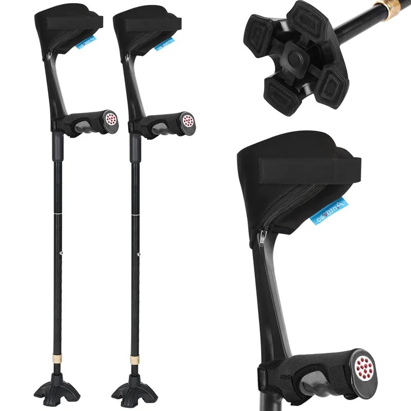 Forearm Crutches for Adults, Folding Crutches for Walking, Have Adjustable Forearm Crutch Pads, with Four Corner Base Prevent Slipping , Suitable for Old People, Lame People (Black)