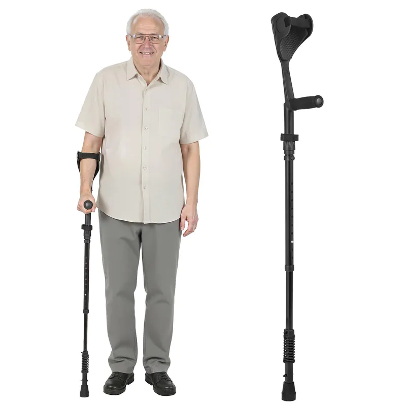 Carehofu Ergonomic Forearm Crutches Spring Assist Crutches for Adults,Comfortable and Height Adjustable Arm Crutches Forearm with Anti-Slip Base,Walking Crutches with Cuffs, Not a Pair (Black)