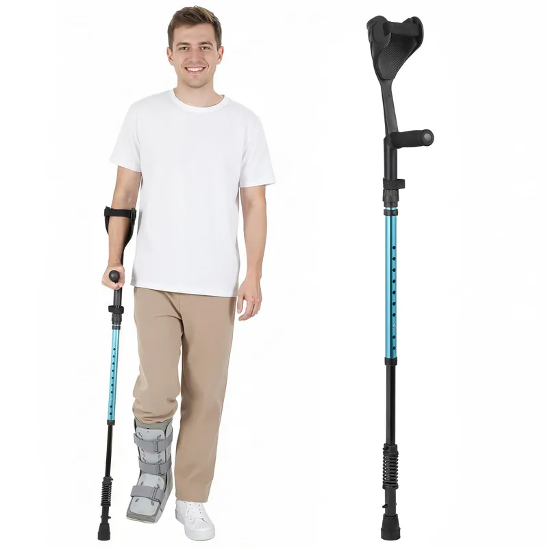 Carehofu Ergonomic Forearm Crutches Spring Assist Crutches for Adults,Comfortable and Height Adjustable Arm Crutches Forearm with Anti-Slip Base,Walking Crutches with Cuffs, Not a Pair (Blue)