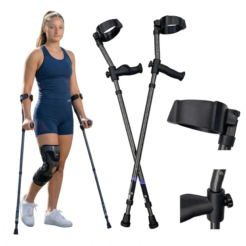 in-Motion Forearm Crutches Spring Assist Crutches for Adults Walking Crutch with Ergonomic Handles Articulating Tips Size Tall (5‘3" - 6‘8") Lightweight & Durable Charcoal 350lb Capacity