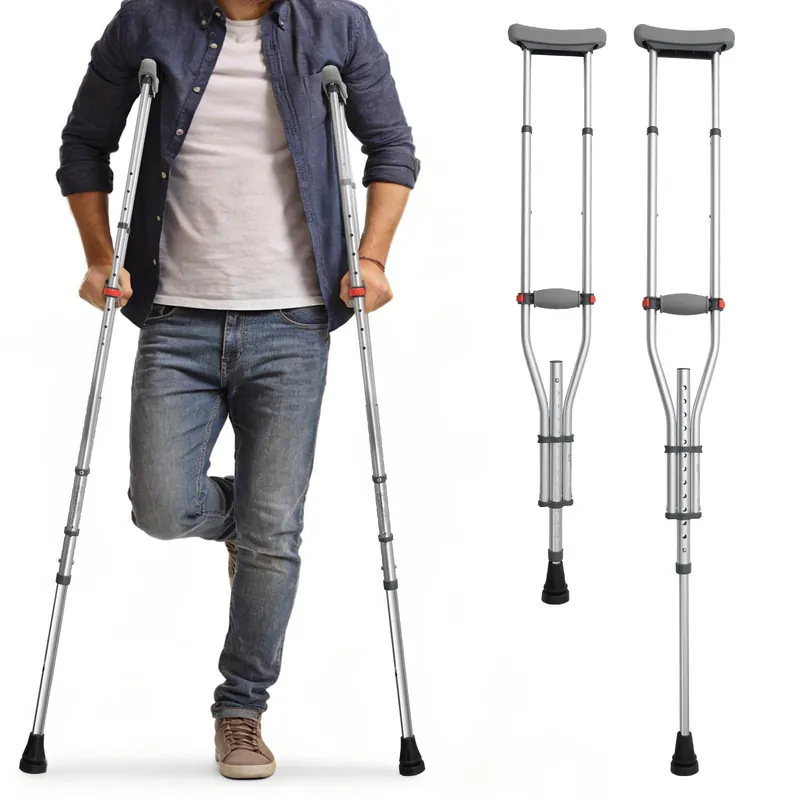 Aluminum Alloy Crutches for Adults, Pair of Height Adjustable Crutch (Fits 4‘7" - 6‘7"), Universal & Lightweight Crutches for Kids, Includes Padded Underarm Cushions, Rubber Tips, 300 lbs Capacity