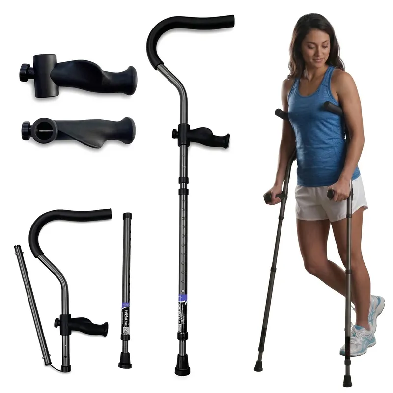 in-Motion Pro Crutches Foldable Crutches Crutches for Adults with Ergonomic Handles Spring Assist Technology Articulating Tips Size Short (4‘8" - 5‘9") Charcoal Grey