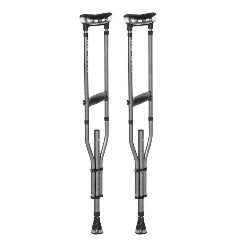 MD by Drive Air-Crutch Lightweight Walking Crutch, Adult Crutches for Walking with Comfortable Underarm Pads and Ergonomic Grips, Adjustable Height 4‘7"-6‘7", 300 lb Capacity, Gray