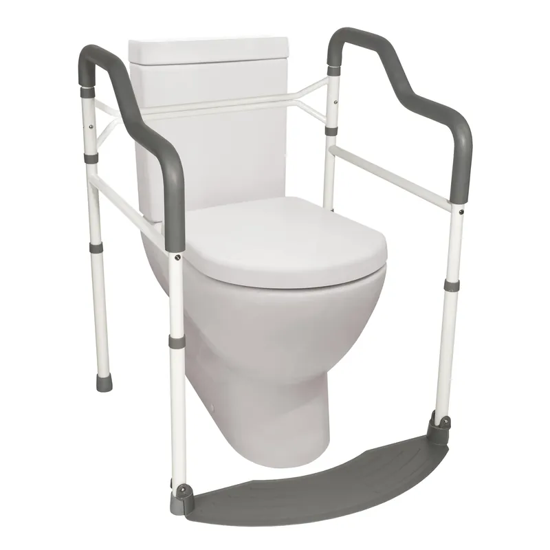 Stander Wonder Toilet Safety Rails for Seniors, Adjustable Detachable Toilet Frame with Padded Handles for Elderly Adults, Foldable Handicap Support Rail with Footrest, Fits Any Toilets