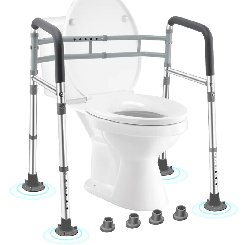 Toilet Safety Rails for Seniors, Adjustable & Foldable Toilet Frame for Elderly and Disabled, Handicap Toilet Handles Fits Any Toilet (350 lb)