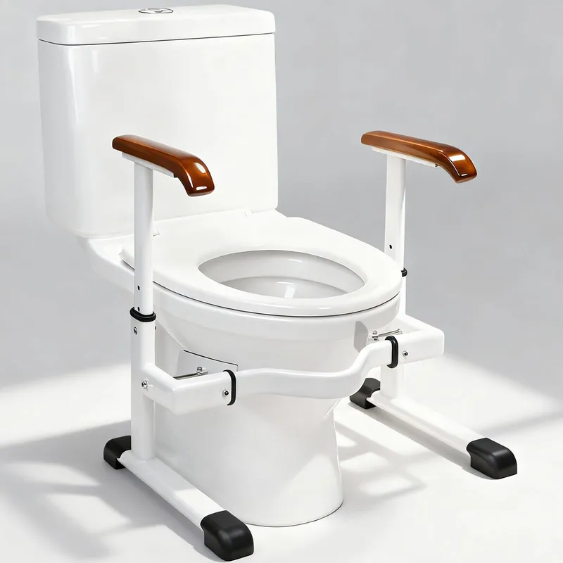 FSA/HSA Eligible Toilet Safety Rails for Elderly with Solid Wood Handles, Adjustable Height & Width, Heavy Duty Thickened Toilet Safety Frame, 520 LBS Capacity, Handles for Disabled & Seniors