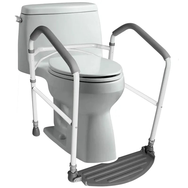 RMS Toilet Safety Frame & Rail - Folding & Portable Bathroom Toilet Safety Rails - Handrail Toilet Bars with Adjustable Height (White)