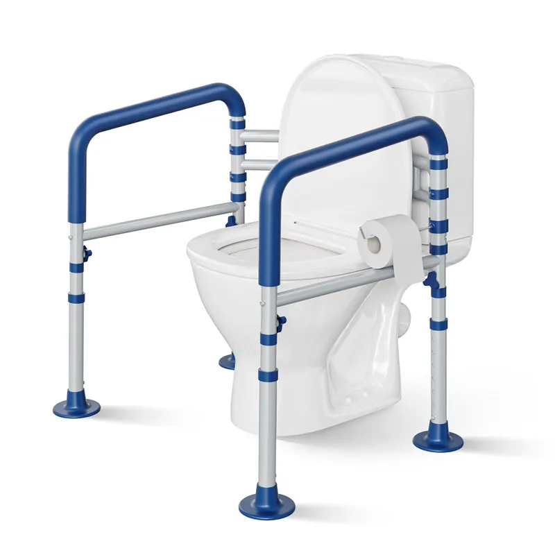Loyoda Steel Toilet Safety Rail for Seniors with Adjustable Height and Width - 11.7lbs Heavy-Duty Foldable Toilet Handle for Toilet Support, Elderly and Accessibility Aid (Blue)
