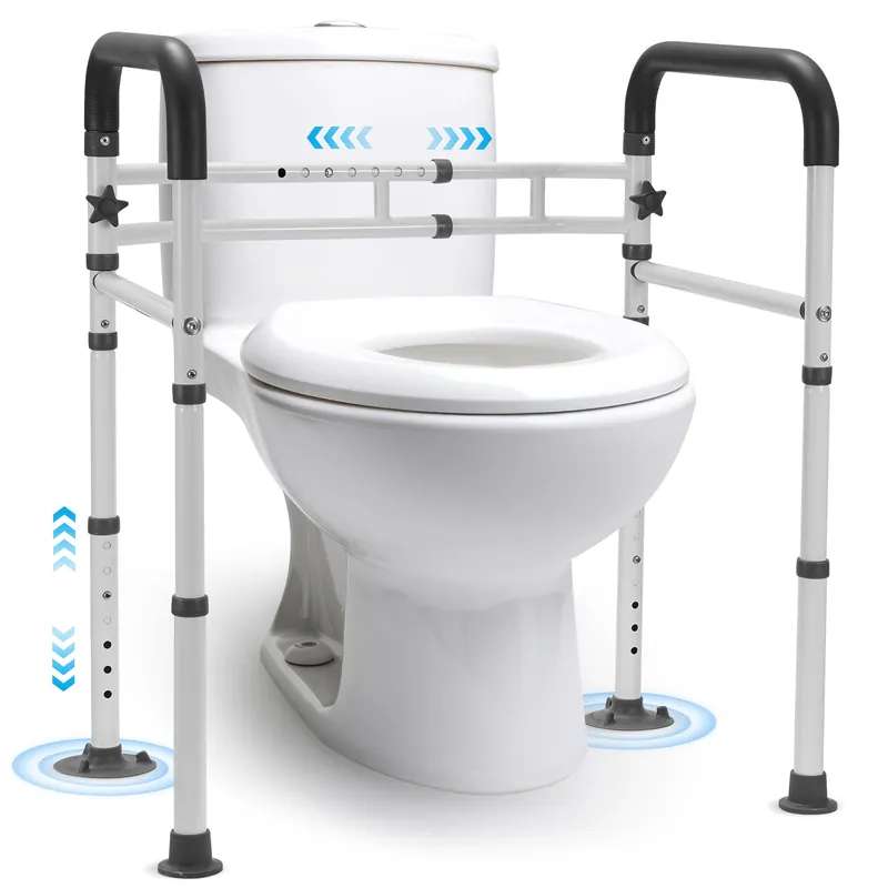 Careboda Toilet Safety Rails, Toilet Frame for Seniors, Elderly & Disabled, Toilet Rails Adjustable, Foldable Toilet Handles, Non-Slip Foot Mats, Easy to Store, Fit Any Toilets, 300lbs Capacity