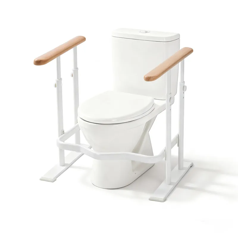 PXNTLA Toilet Safety Rails for Seniors - Toilet Safety Frame with Dual Pillars, Waterproof Nighttime Reflective Base, 3-Speed Height Adjustment (White, Double Pillar)