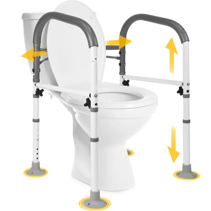 Vaunn Medical Adjustable Toilet Safety Rail for Seniors, Foldable Toilet Safety Frame for Elderly Adults, Bathroom Grab Bar Handle, Toilet Handle for Elderly & Disabled, Free-Standing (Gray)