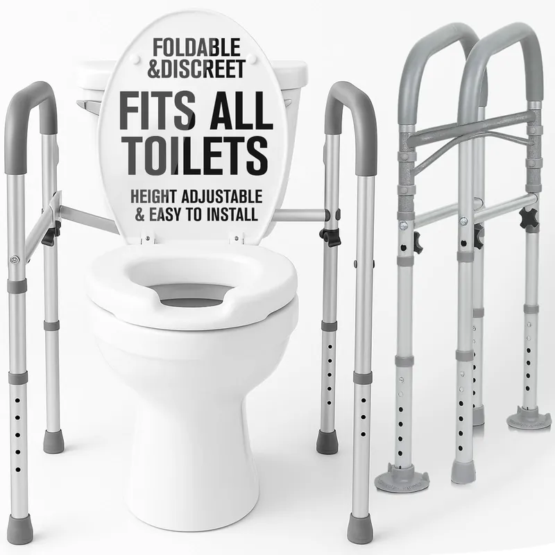 Vive Toilet Safety Rail - Medical Chair for Handicapped & Seniors - Folding Bathroom Frame w/Handles, Arms for Elderly, Disabled - Standalone Grab Bar - Seat Assistance Support Stand Up Assist