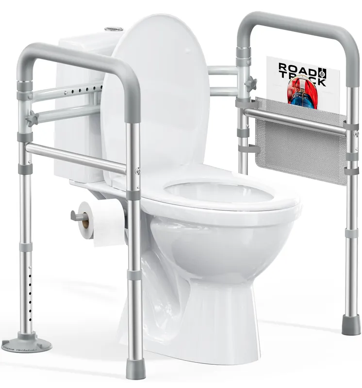 HOMLAND Toilet Safety Rails for Seniors, Adjustable Height & Width 350lb Toilet Handles for Elderly and Disabled, Foldable Toilet Safety Frame, Fit Any Toilet
