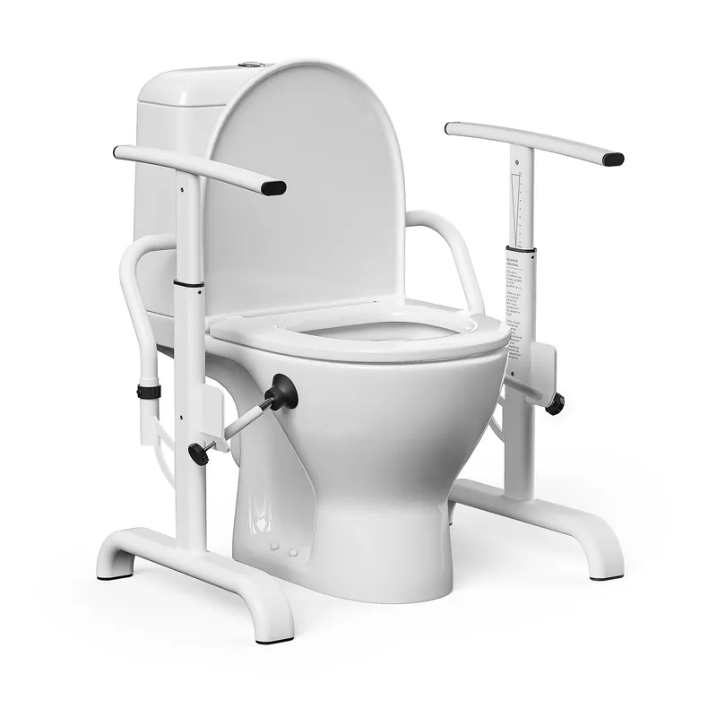 Onpickly Toilet Safety Rails for Seniors, 350lbs Heavy Duty Toilet Safety Frame & Grab Bars, Triple Stability with 2 Suction Cups & Rear Bar, Adjustable Height & Width Toilet Rail