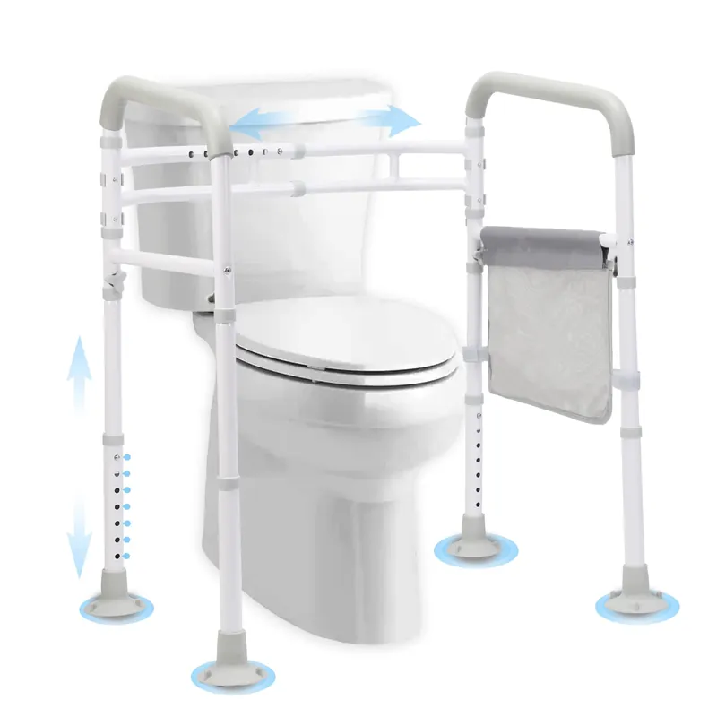 Toilet Safety Rails (300 LB) – Adjustable, Foldable Toilet Handle Frame for Elderly & Disabled Adults, Supports All Toilet Types with Storage Bag