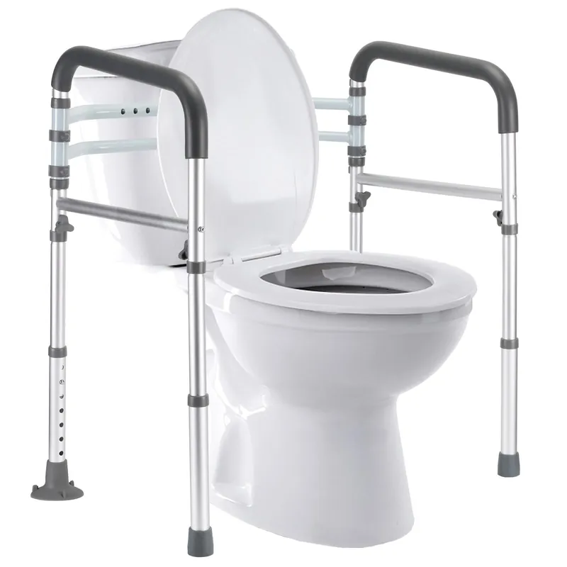 Lianjindun Toilet Safety Rails, Adjustable Toilet Frame for Elderly, Seniors, Handicap & Disabled, Foldable Handicap Toilet Handles Fit Any Toilets (Gray)