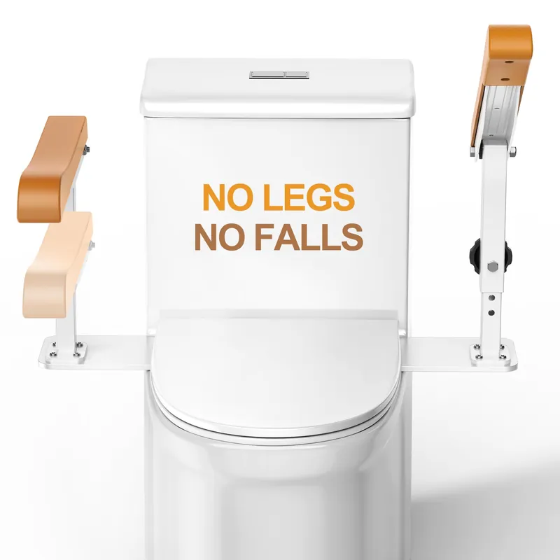 Simple Project 15.7" Toilet Safety Rails for Seniors, Flipped 90°&Adjust Heigh Toilet Seat Handle, Super Sturdy 500LBS Toilet Safety Frame for Disabled or Mobility Issues, Grab Bars Arms(Brown)