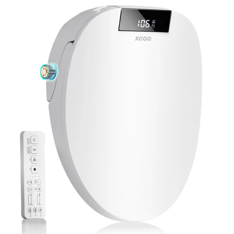 XCQQ Electric Bidet Toilet Seat with Remote, Heated Toilet Seat, Instant Warm Water, Warm Air Dryer, Rear & Feminine with Oscillating Cleansing, Night Light, Slow Close Lid, LED Display - Round