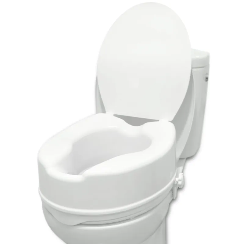 PEPE Mobility Raised Toilet Seat with Lid for Elderly 6" High, Fits Round and Elongated up to 15" Wide, Commode Seat with Sturdy Brackets, Medical Aid