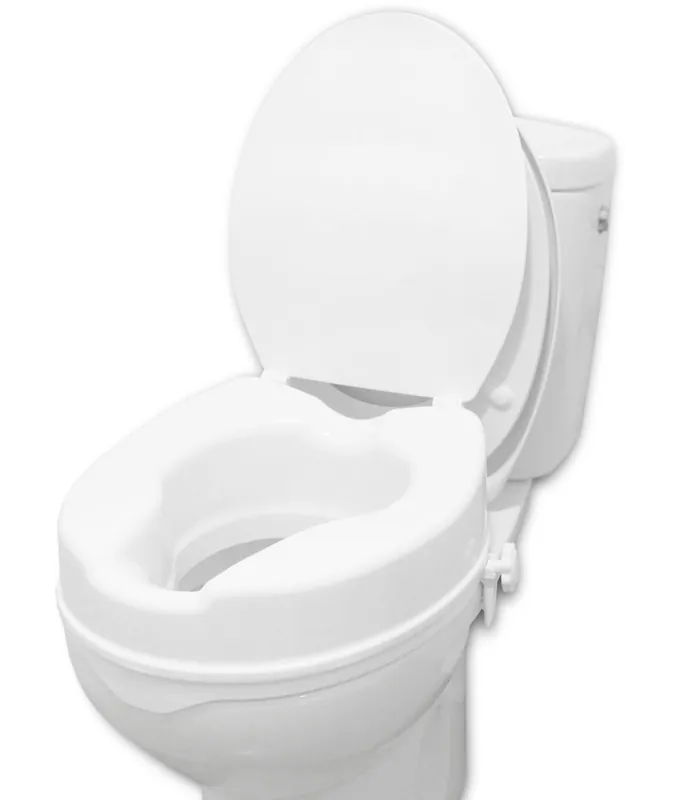PEPE Mobility Raised Toilet Seat with Lid for Elderly 4" High, Fits Round and Elongated up to 15" Wide, Commode Seat with Sturdy Brackets, Medical Aid