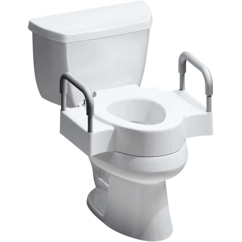 Bemis Rise 4.5" Raised Toilet Seat with Support Handles, Hinges Never Loosen, Fits Round and Elongated