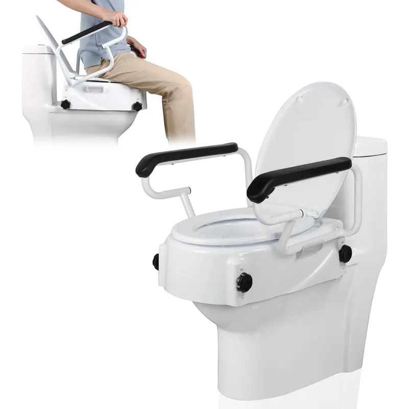 NIdreamCE Raised Toilet Seat for Seniors with Flip-up Handles, 5.9" Adjustable Toilet Seat Riser Elevated Medical Supplies & Equipment for Handicap, Elderly, Hip Replacement After Surgery