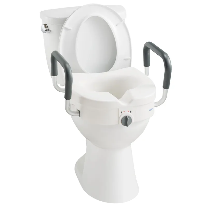 Raised Toilet Seat with Removable Padded Arms Adjustable Width 5" Toilet Seat Riser Supports 300lbs for Seniors, Pregnant, Handicap(N1FYT13-AZ)