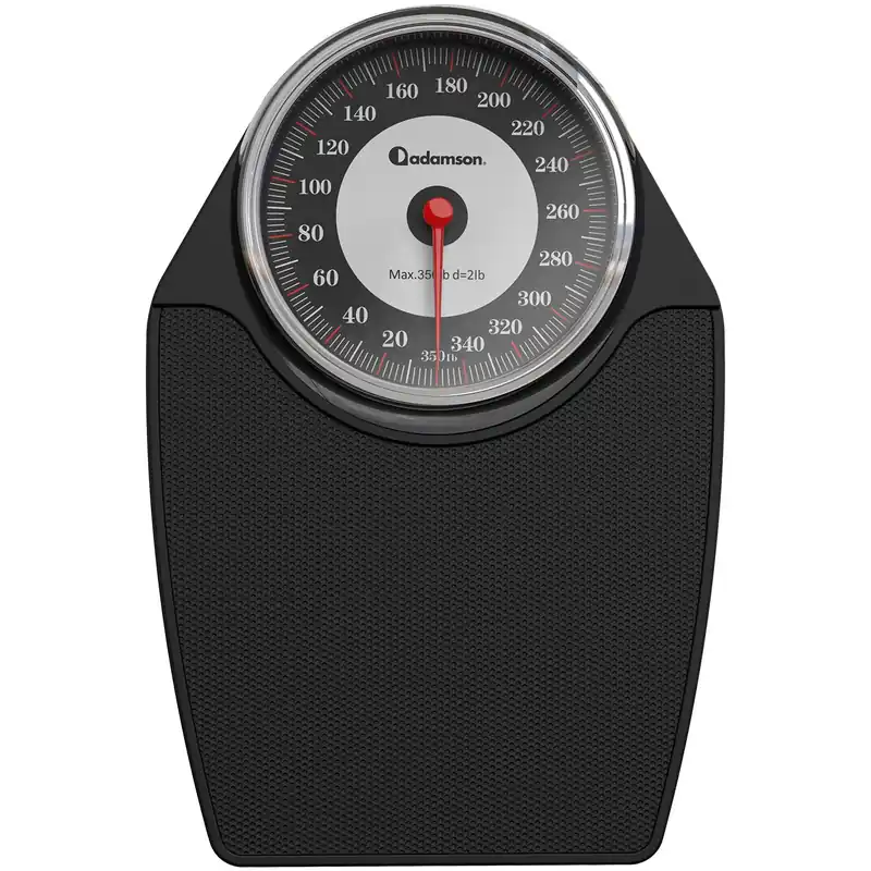 Adamson A24 Scales for Body Weight - Up to 350 LB - New - Anti-Skid Rubber Surface Extra Large Numbers - High Precision Bathroom Scale Analog - Durable with 20-Year Assurance - Black