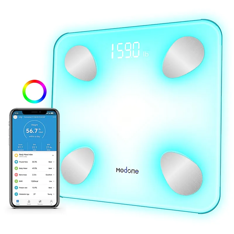 Scale for Body Weight, Digital Weight Scale with Color-Changing, Most Accurate to 0.2lb, Bluetooth Bathroom Scale with Bmi, Body Fat, Muscle Mass, 18 Body Composition Analyzer Sync App, 400 lbs-White