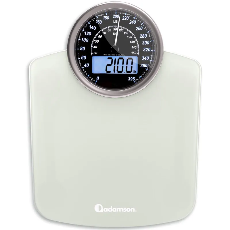 Adamson Hybrid 2-in-1 Analog & Digital Weighing Scale for Body Weight up to 400lbs + Thick Tempered Glass + Extra Large Display + Easy to Read Digital Bathroom Scale + New - White