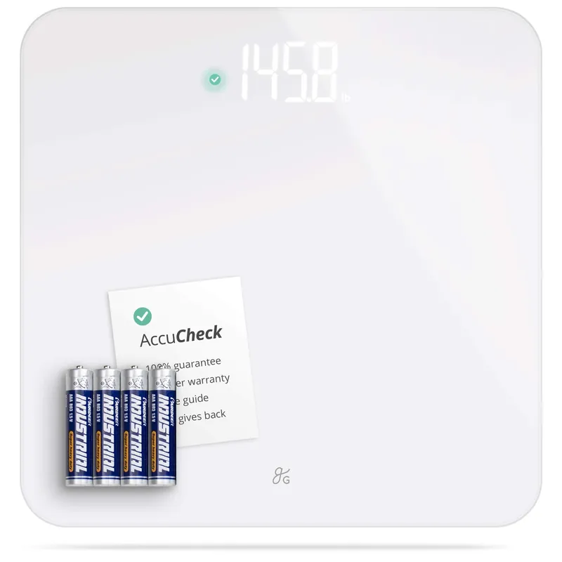 Greater Goods AccuCheck Digital Scale for Body Weight - Accurate Digital Bathroom Scale with High-Precision Sensors, Large Easy-to-Read Backlit Display, 400 lb Capacity, Auto Step-On (White)