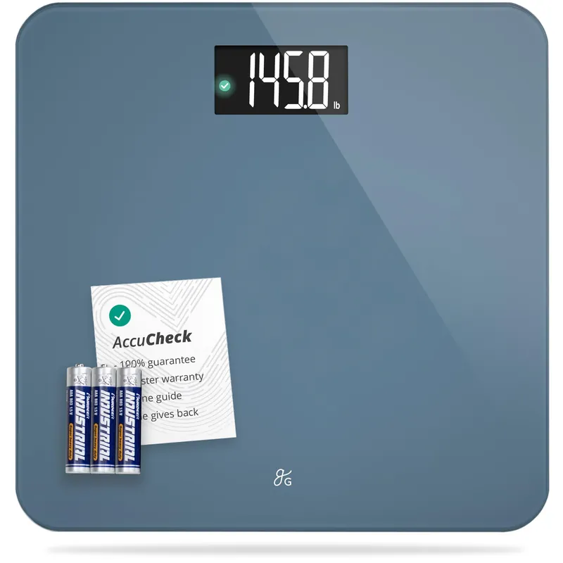 Greater Goods AccuCheck Digital Scale for Body Weight - Accurate Digital Bathroom Scale with High-Precision Sensors, Large Easy-to-Read Backlit Display, 400 lb Capacity, Auto Step-On (Stone Blue)