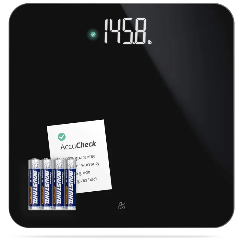 Greater Goods AccuCheck Digital Scale for Body Weight - Accurate Digital Bathroom Scale with High-Precision Sensors, Large Easy-to-Read Backlit Display, 400 lb Capacity, Auto Step-On (Black)