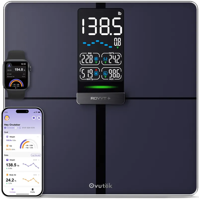 Ovutek Professional Smart Scale for Body Weight, BMI, Body Fat, Muscle Mass, Highly Accurate Body Composition Weighing Machine, Bathroom Digital Scale Large Display Sync with Fitness App, 450lb