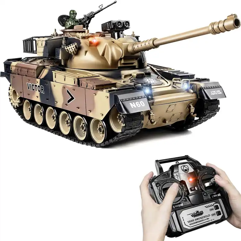 Supdex 1 18 RC Tank, 2.4Ghz US M60 Remote Control Tank Model Toys, Battle Army Toy with Recoil Smoke, Sound and Lights, Military RC Vehicle for Adults and Kids That Shoots BBS