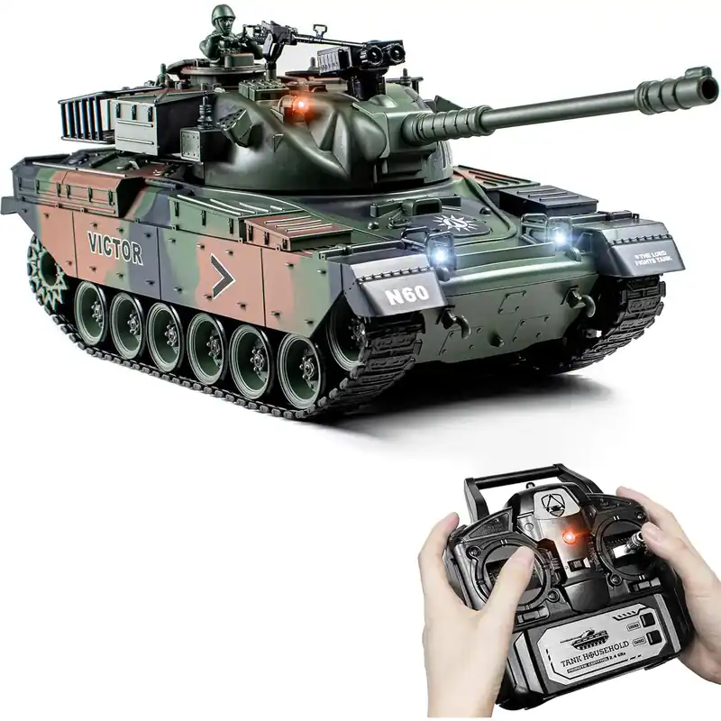 Supdex 1 18 RC Tank, 2.4Ghz US M60 Remote Control Tank Model Toys, 15 Channel Battle Military Toy with Smoke, Light Sound, Volume Switch, Army Toy for Adult and Kid