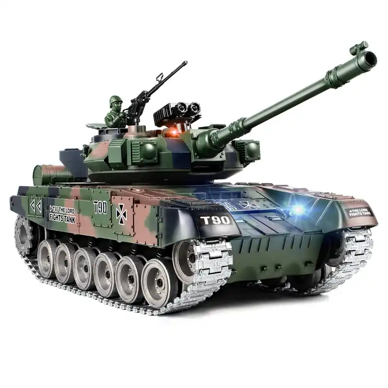 Supdex 1 18 RC Tank That Shoot BBS, 2.4G RUS T-90 Alloy Metal Remote Control Tank Model Toys, Army Toy with Smoke, Lights, Sound and Recoil,Military RC Vehicle for Adults and Kids 6+ Year Old