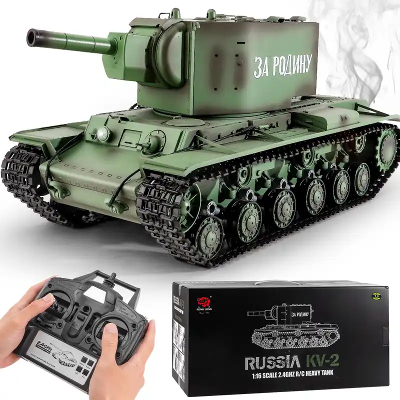 BESTYMXY RC Tanks Heng Long Russia KV-2 Heavy Tank, 1/16 2.4ghz Russian Tank Model That Shoots, Remote Control Tank Vehicles with Sound & Light for Ages 14+