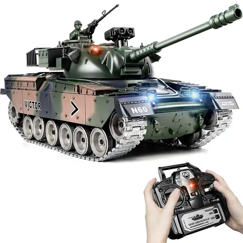 Supdex RC Tank, 1 18 Alloy Metal US M60 Remote Control Army Model Toys, 2.4Ghz RC Vehicle with Realistic Smoke, Sound and Lights, Military Tank That Shoots BBS for Adults and Kids