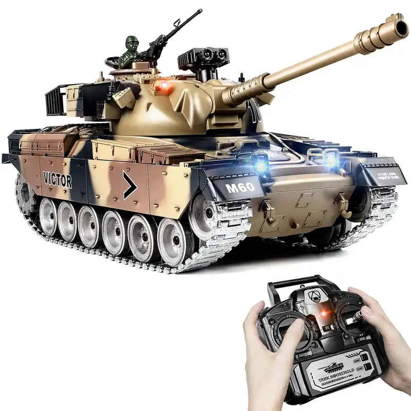 Supdex RC Tank, 1 18 Alloy Metal US M60 Remote Control Army Model Toys That Shoots, 2.4Ghz RC Vehicle with Smoke, Sound and Lights, Military Tank for Adults and Kids 6+ Year Old