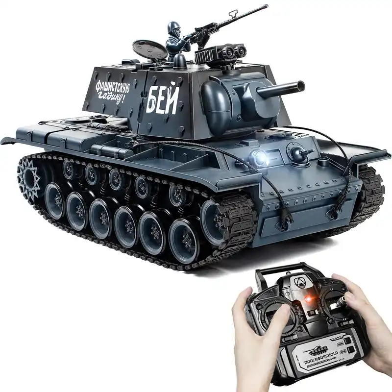 Supdex 1 18 Remote Control Tank, 2.4Ghz Soviet Union KV1 RC Tank Model Toys, 15 Channel Battle Army Toy with Smoke, Light and Sound, Military RC Vehicle for Adult and Kid That Shoot