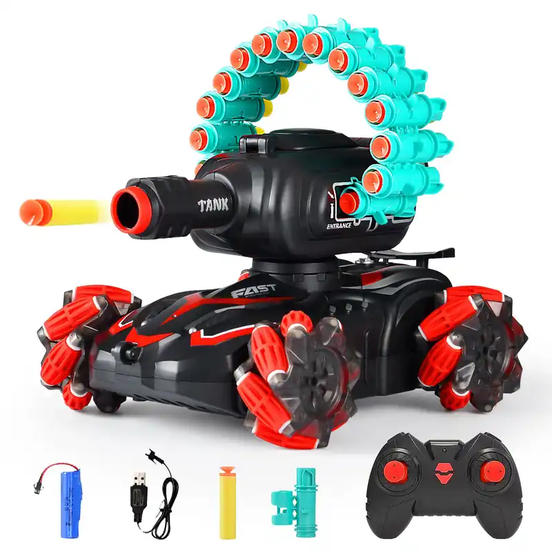 BOKSYUR Rc Car Shoot SoftBullet,Fits for Nerf,Rc Tank that Shoots,Battle ANK with Remote Control Tank that Shoots Foam Darts-Stunts,16Foam Darts- Birthday Presents ForKids 7 8 9 10 11 Year Old(red)
