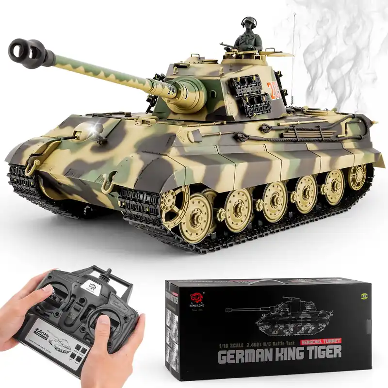 BESTYMXY RC Tanks HengLong German King Tiger Henschel Heavy Tank, 1/16 2.4ghz Remote Control Tank Vehicles Model with Sound & Light for Ages 14+
